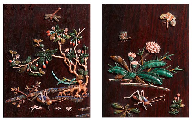 進入清代以后,百寶嵌發展成為家具制作的重要鑲嵌技術之一(圖為區氏臻品嵌百寶石方筆筒細節圖)